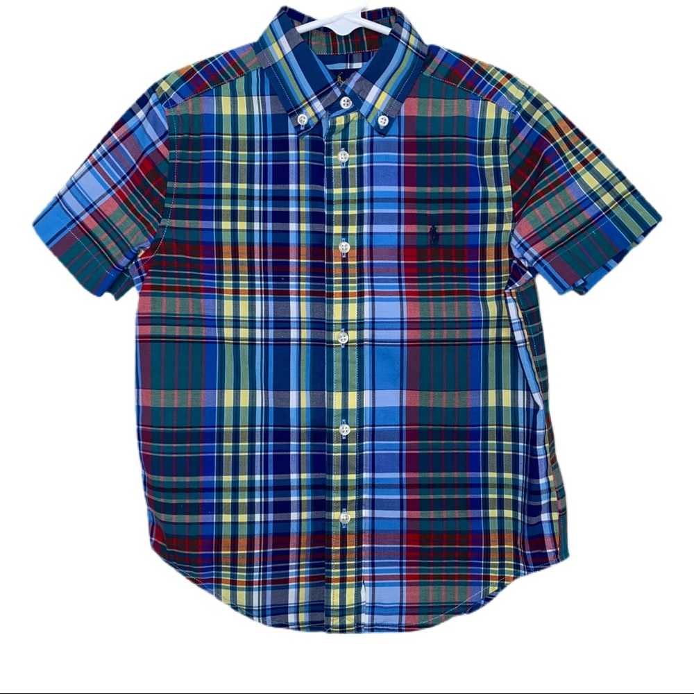 Boys Plaid Button Down Polo